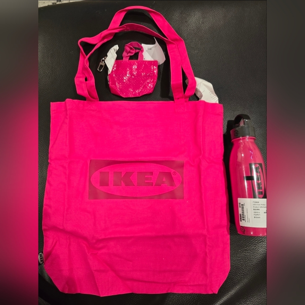New Pink IKEA Tote Bag and Water Bottle Set
